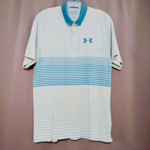 Under Armour Men's M Golf Polo Shirt Green Blue Loose Fit Heat Gear
